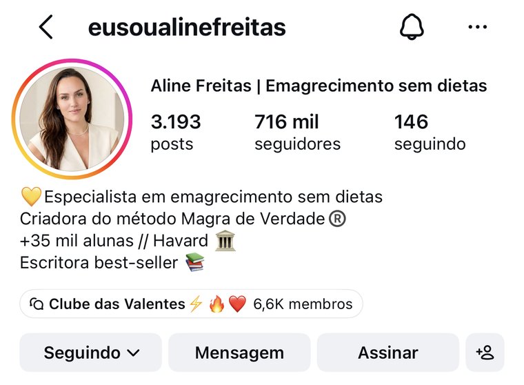 Print do perfil de Aline Freitas